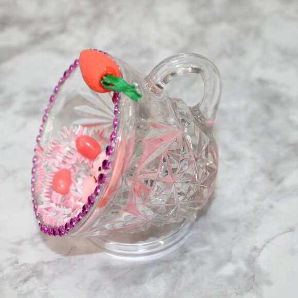 HAND CRAFTED Pink Bunny Rabbit Spring Decor Ornament Upcycled Cup Pastel Easter - Picture 4 of 12